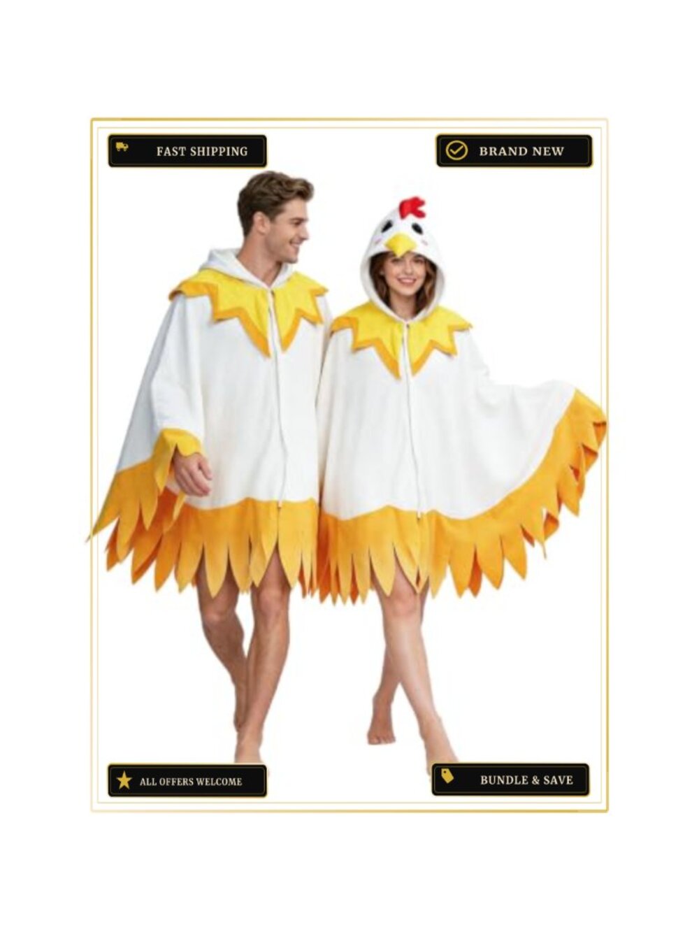 Unisex Adult Chicken Costume Hooded Cosplay Halloween Party Outfit